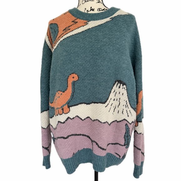 Aelfric Eden Other - Aelfric Eden Dinosaur Sweater Sz L Dino Triassic Fossils Kawaii Cabin Core